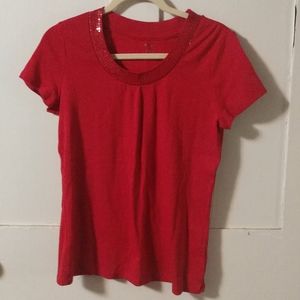 Red Seequin Neckline Top